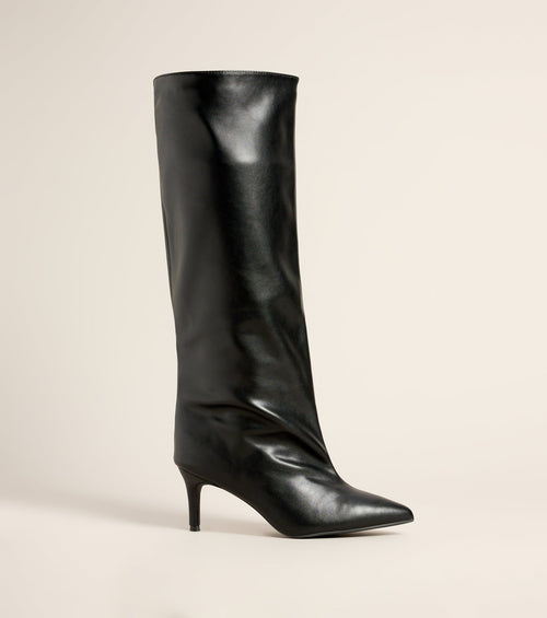 Faux Leather Kitten Heel Knee-High Boots