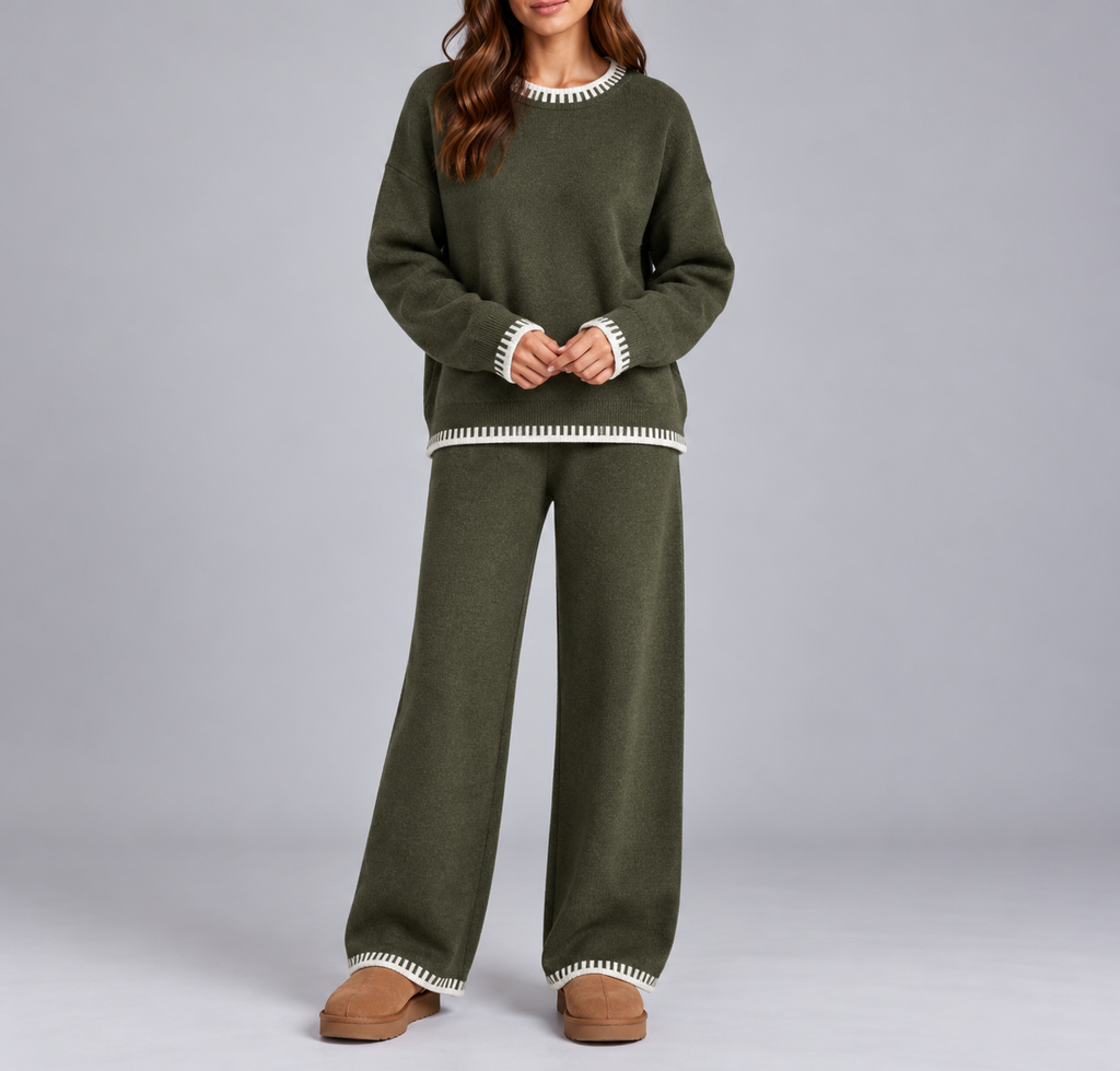 Contrast-Trim Knit Lounge Set