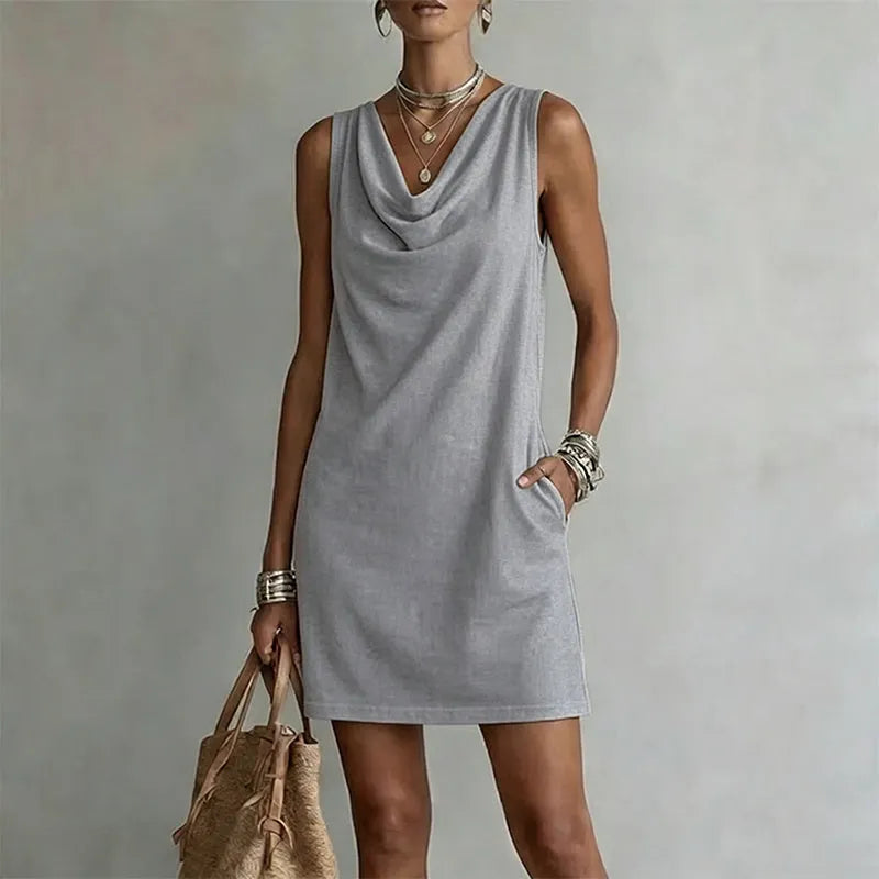 Draped Neck Pocket Mini Dress