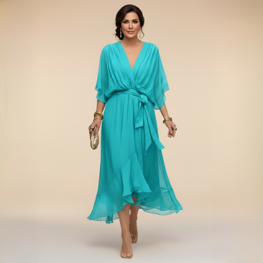 Flowy V-Neck Long Sleeve Dress