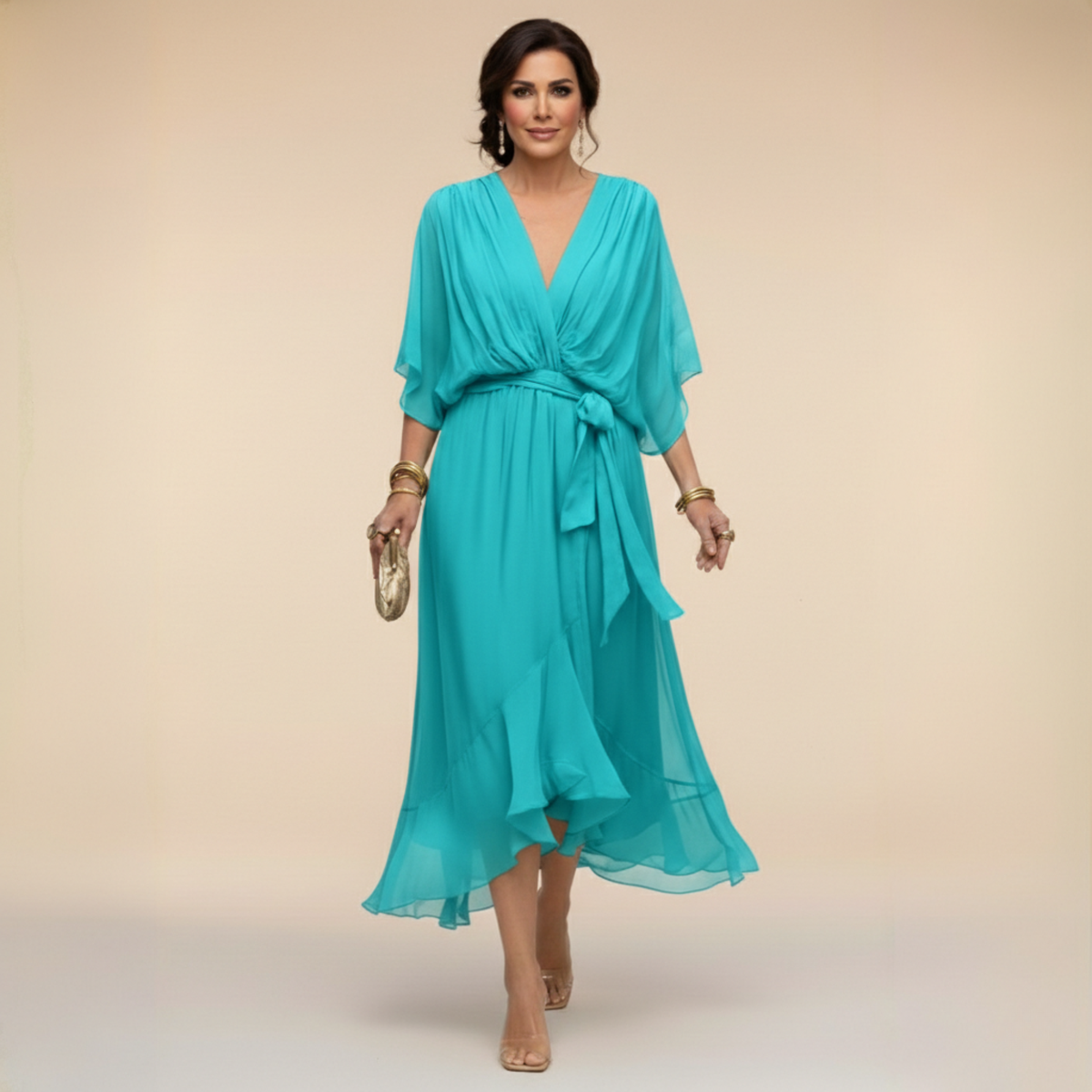 Flowy V-Neck Long Sleeve Dress