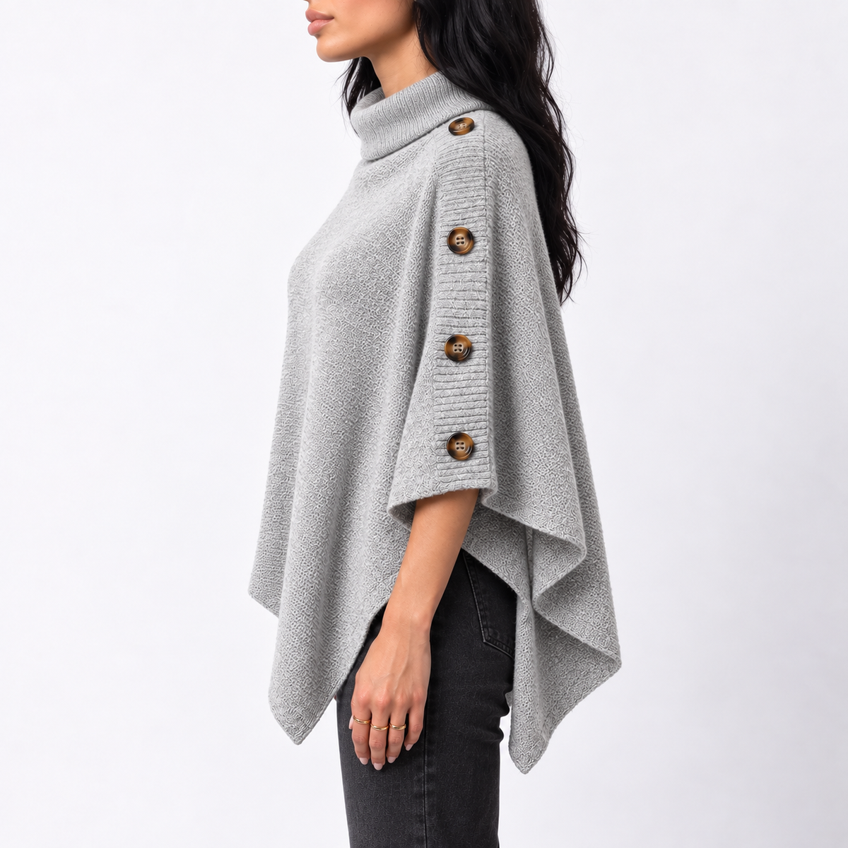Turtleneck Button Poncho