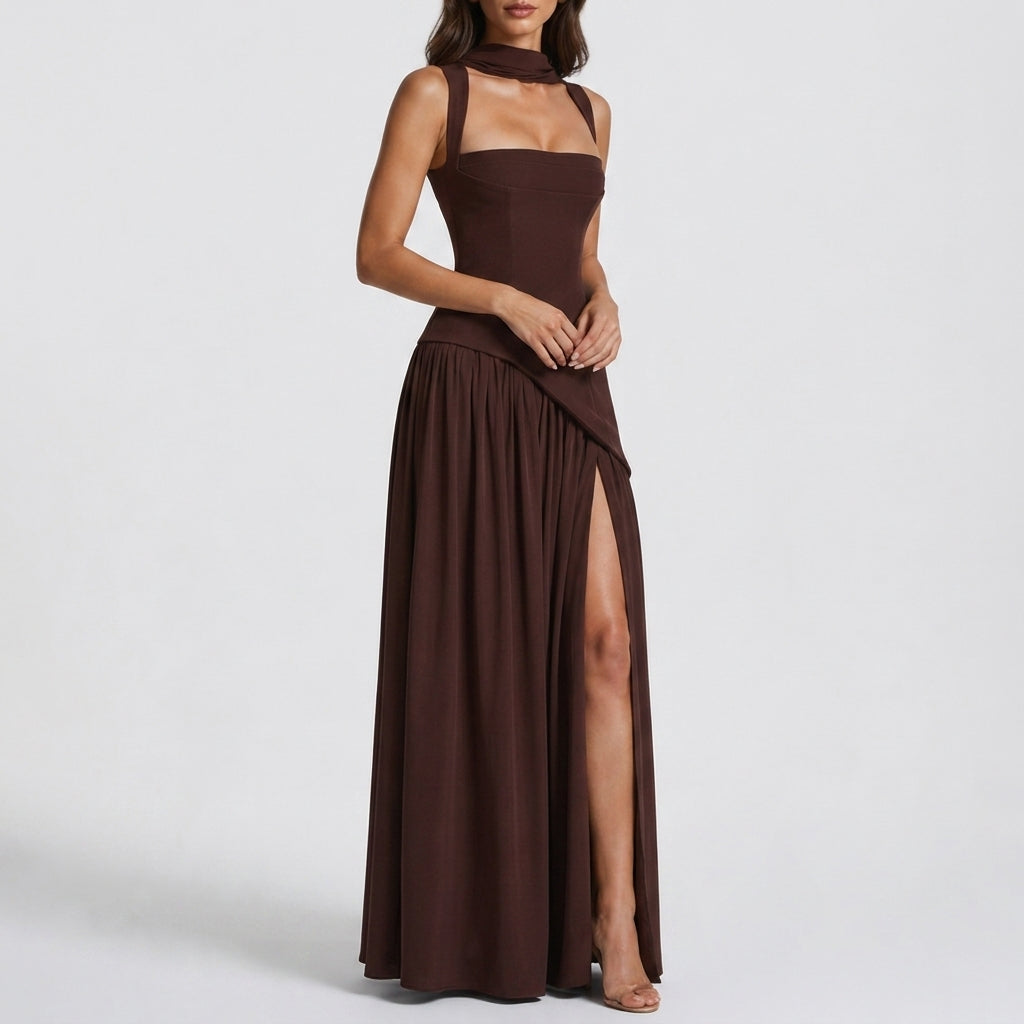Astrid Draped Satin Maxi Dress