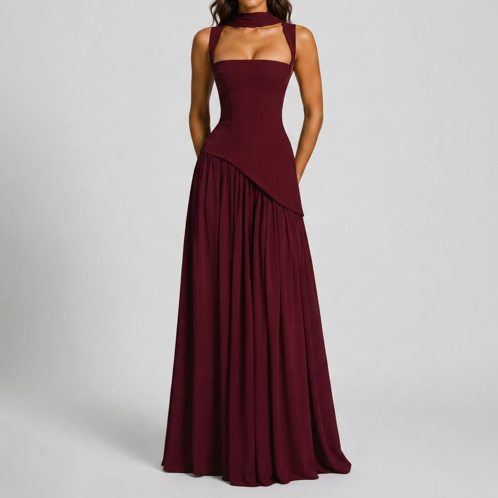 Astrid Draped Satin Maxi Dress