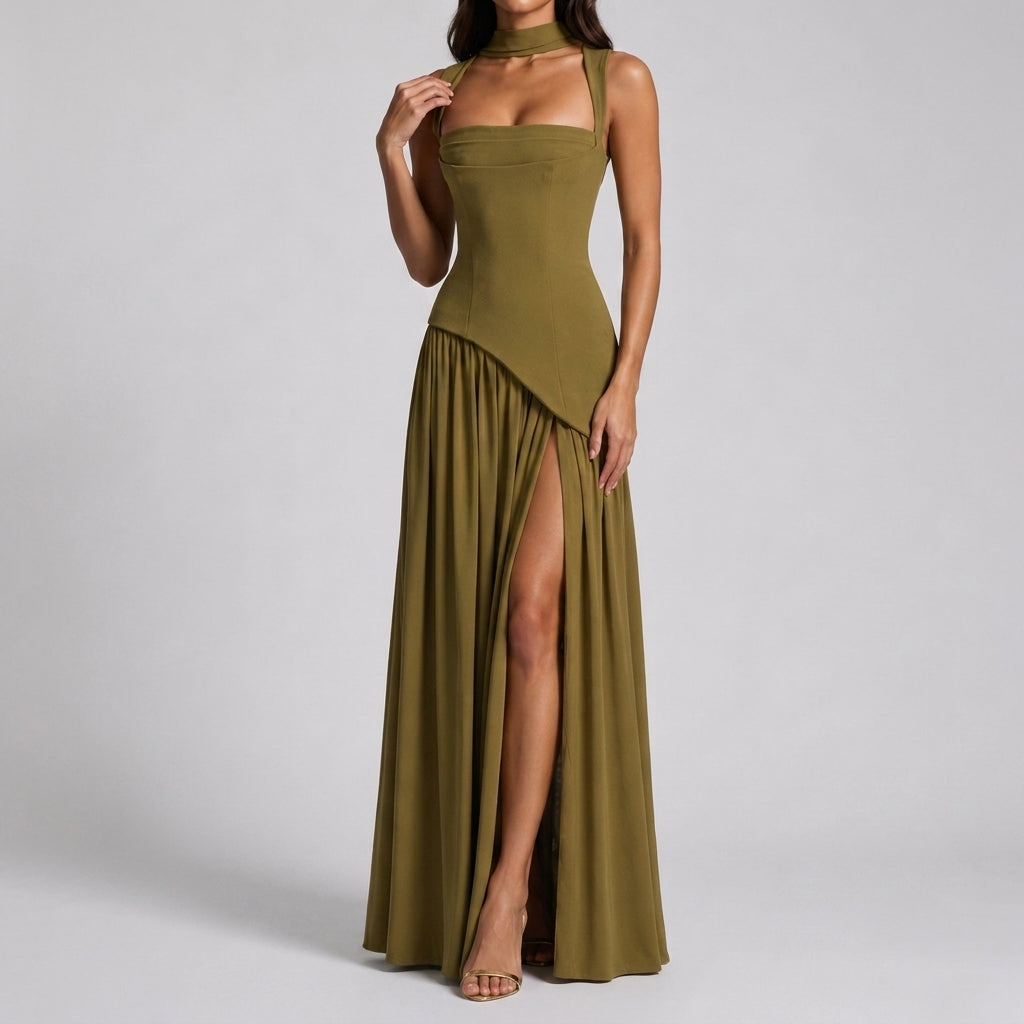 Astrid Draped Satin Maxi Dress