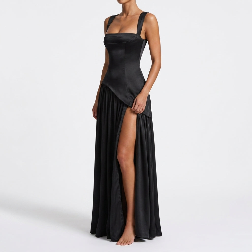 Astrid Draped Satin Maxi Dress