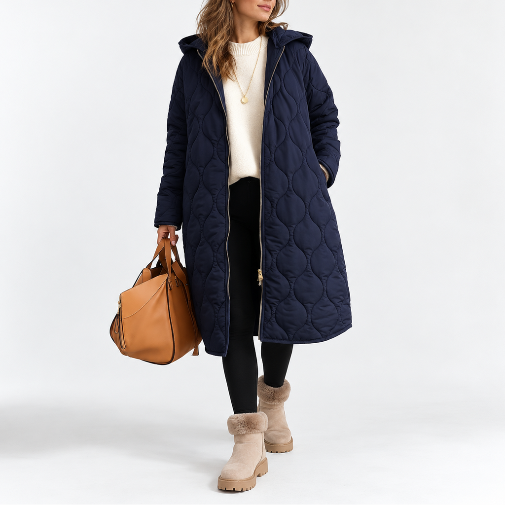 Long Quilted Hooded Coat