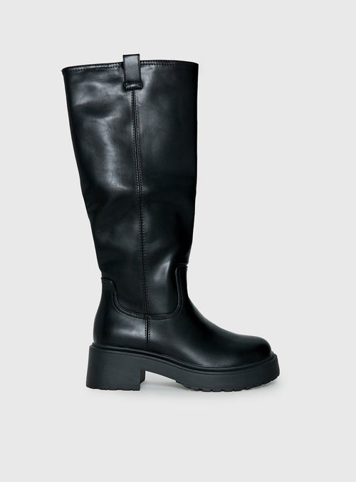 Faux Leather Platform Knee-High Boots