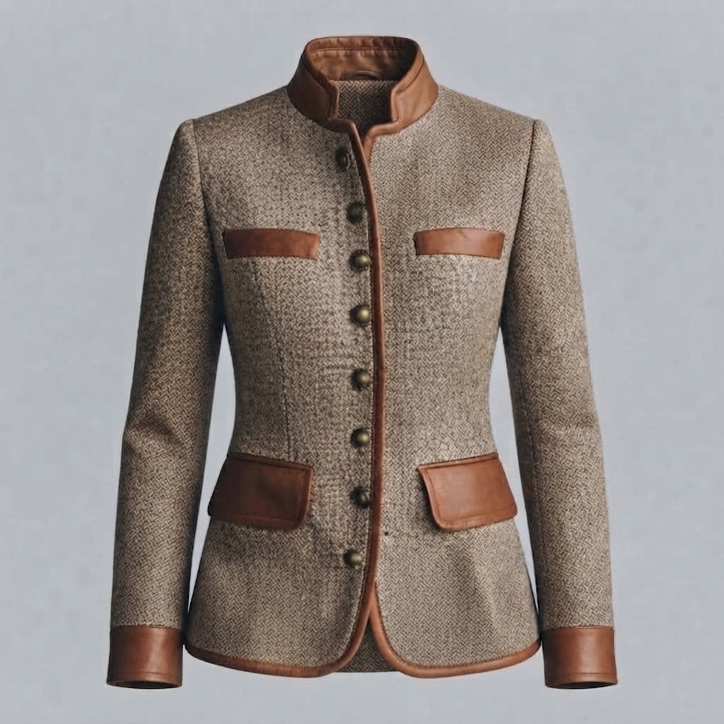 Tweed Jacket with Faux Leather Trim