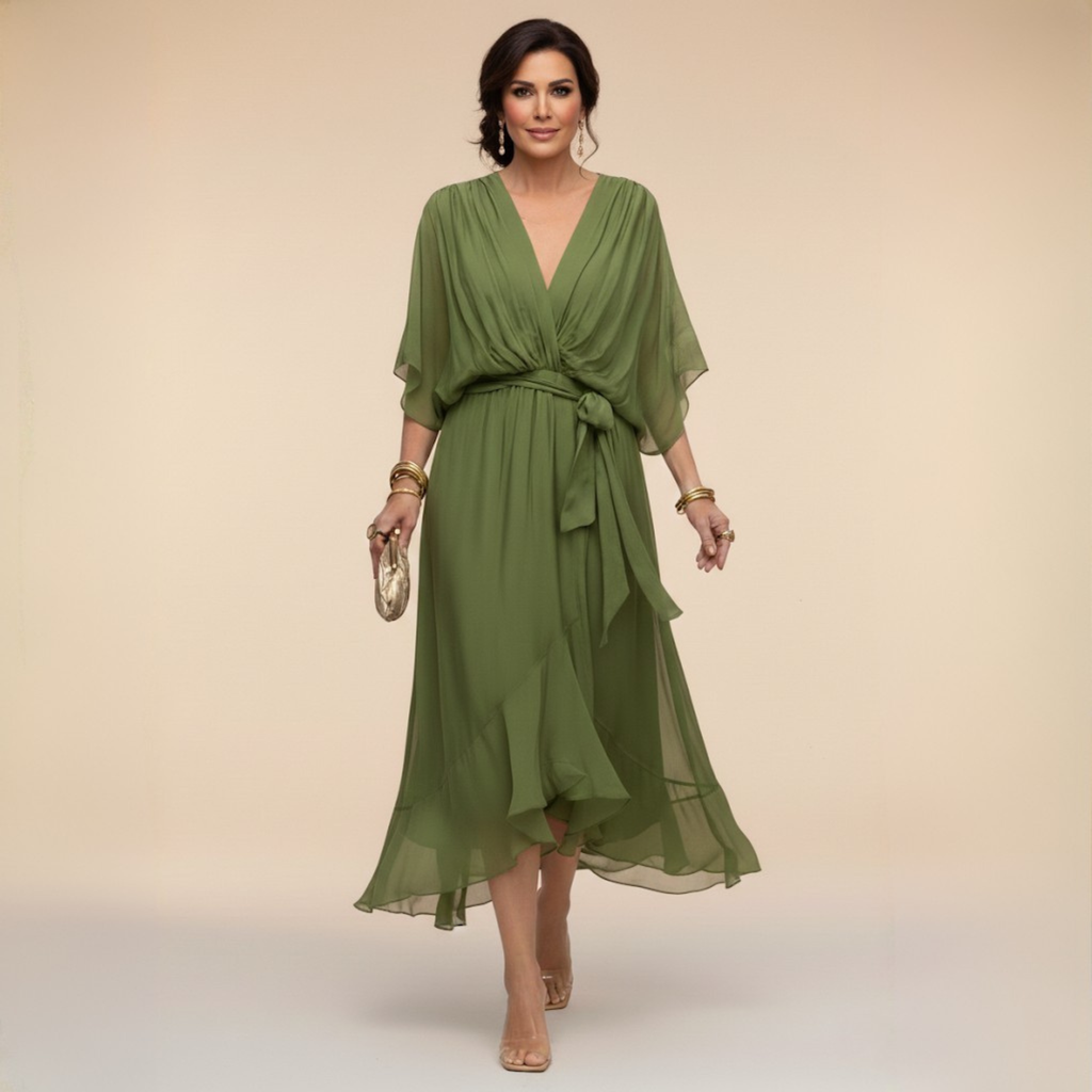 Flowy V-Neck Long Sleeve Dress
