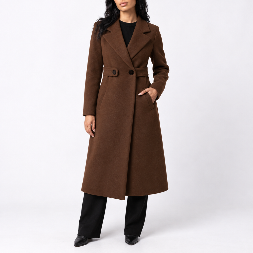 Belted Wide-Lapel Long Coat