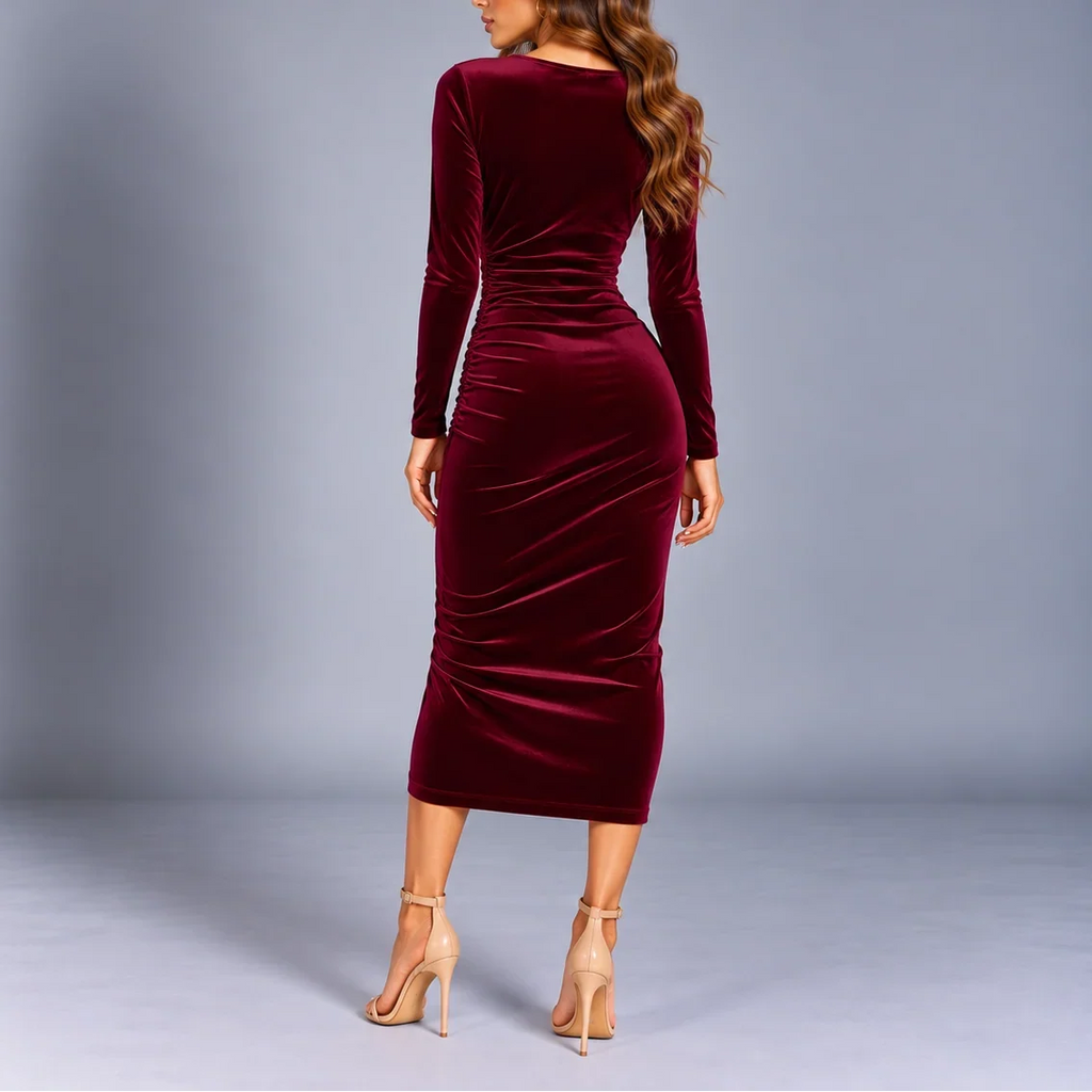 Velvet Wrap Midi Dress