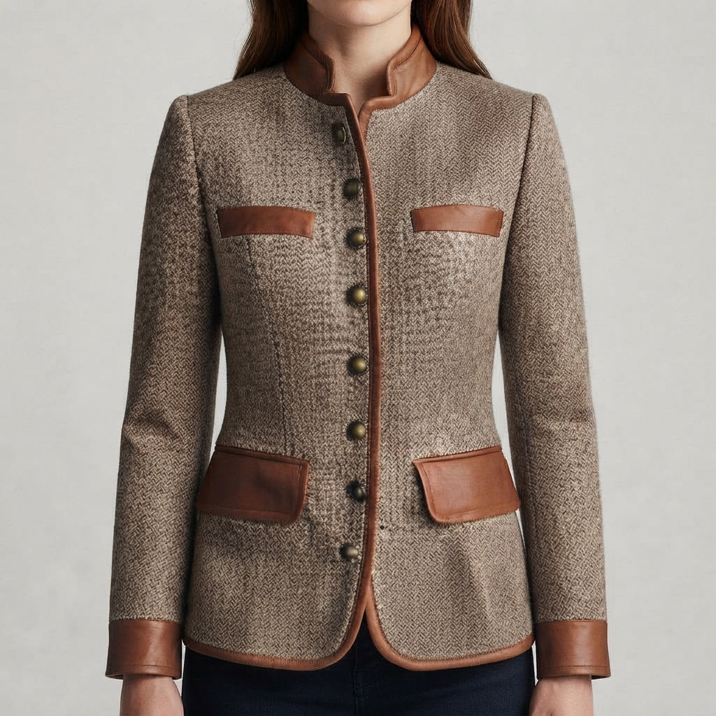 Tweed Jacket with Faux Leather Trim