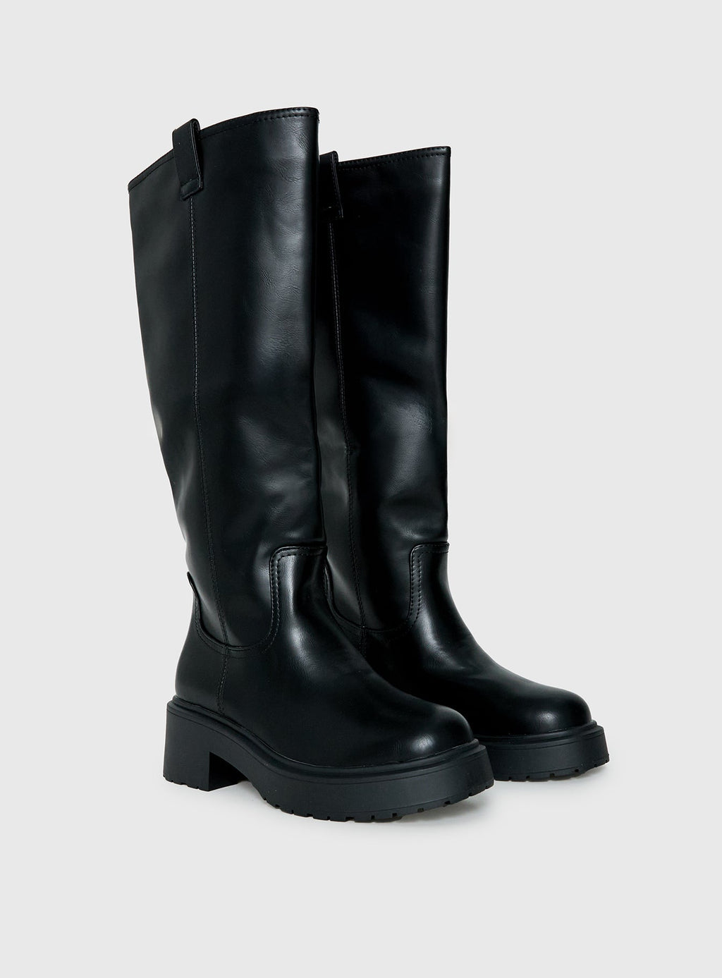 Faux Leather Platform Knee-High Boots