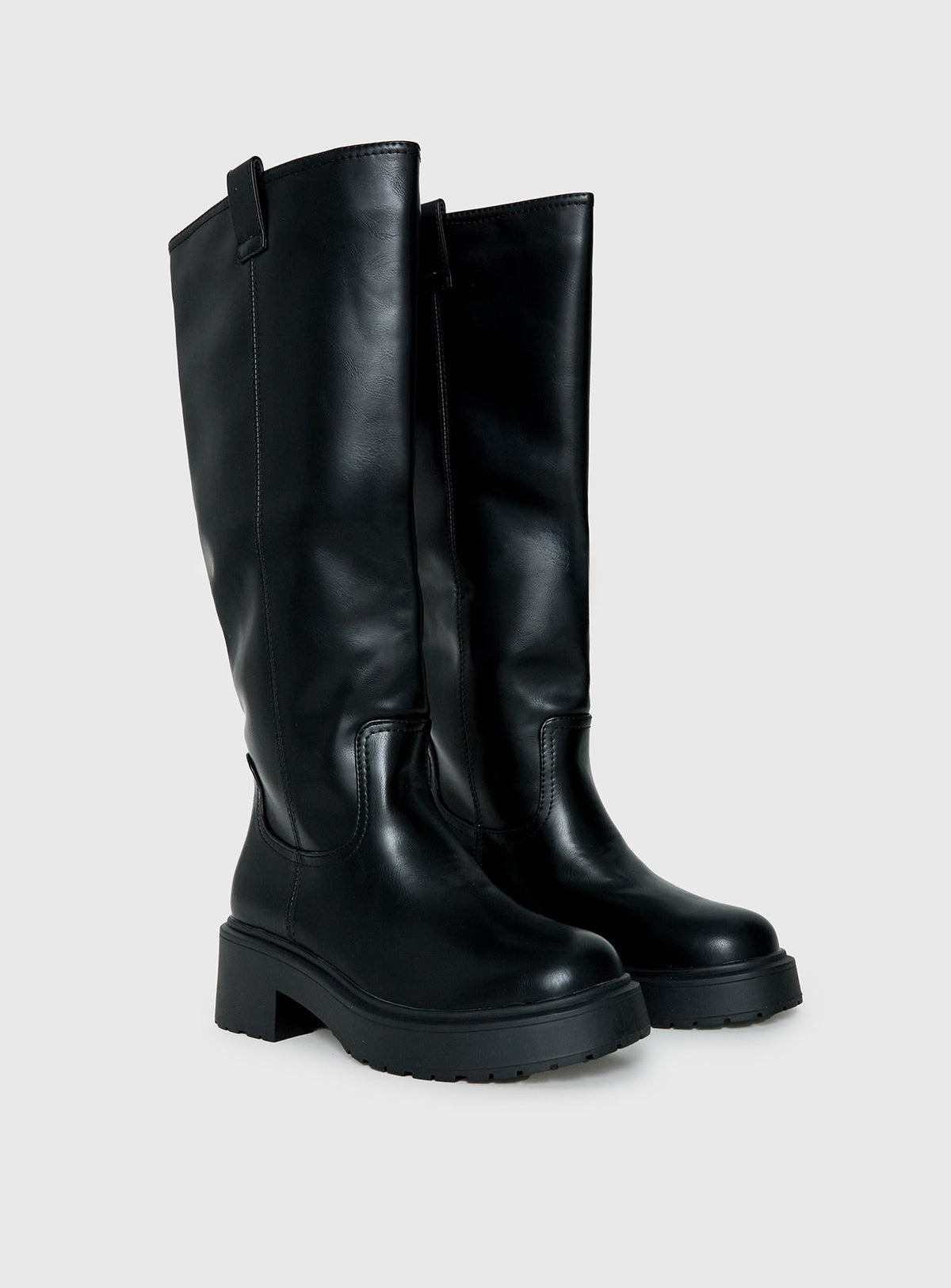 Faux Leather Platform Knee-High Boots