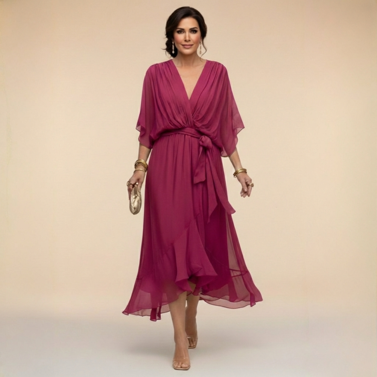 Flowy V-Neck Long Sleeve Dress