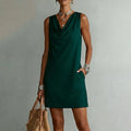 Draped Neck Pocket Mini Dress