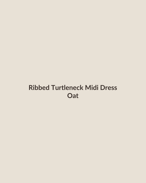 Ribbed turtleneck midi dress in oat, front view