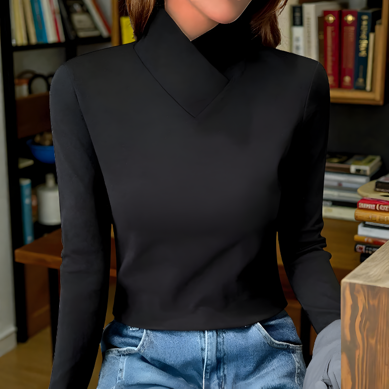 Stand Collar Fitted Long Sleeve Top