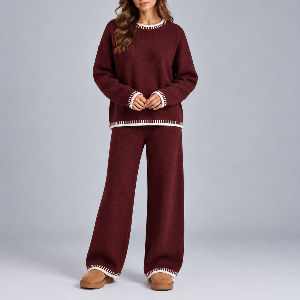 Contrast-Trim Knit Lounge Set