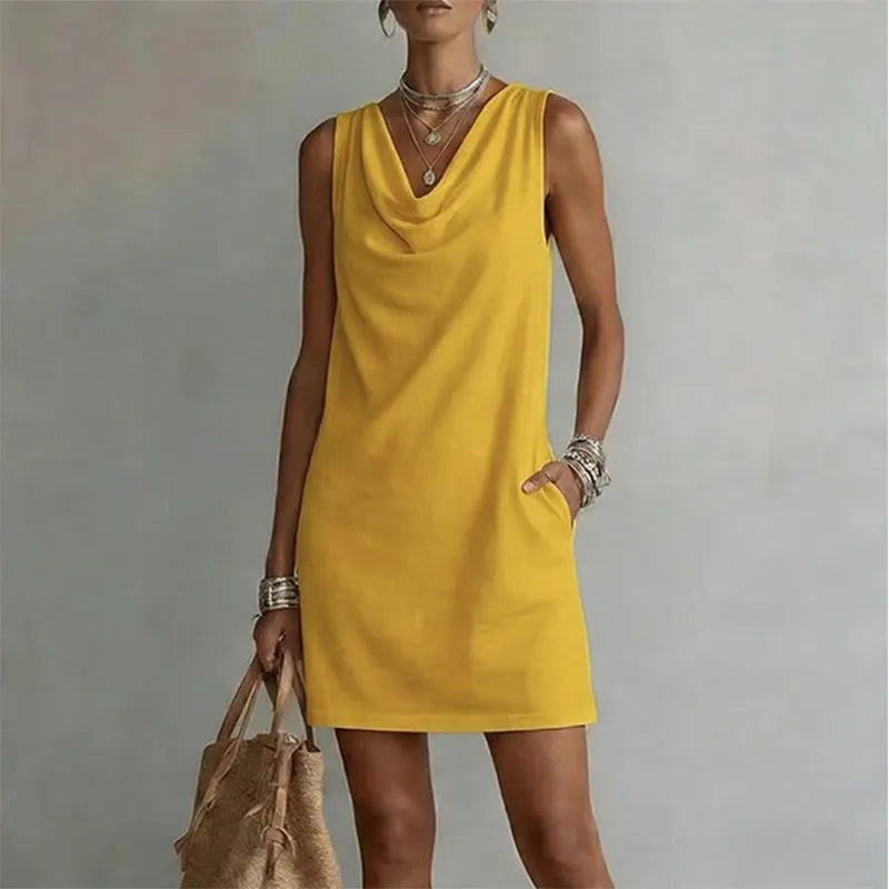 Draped Neck Pocket Mini Dress
