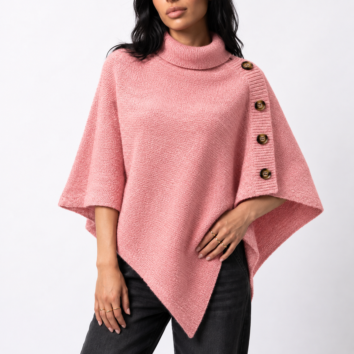 Turtleneck Button Poncho