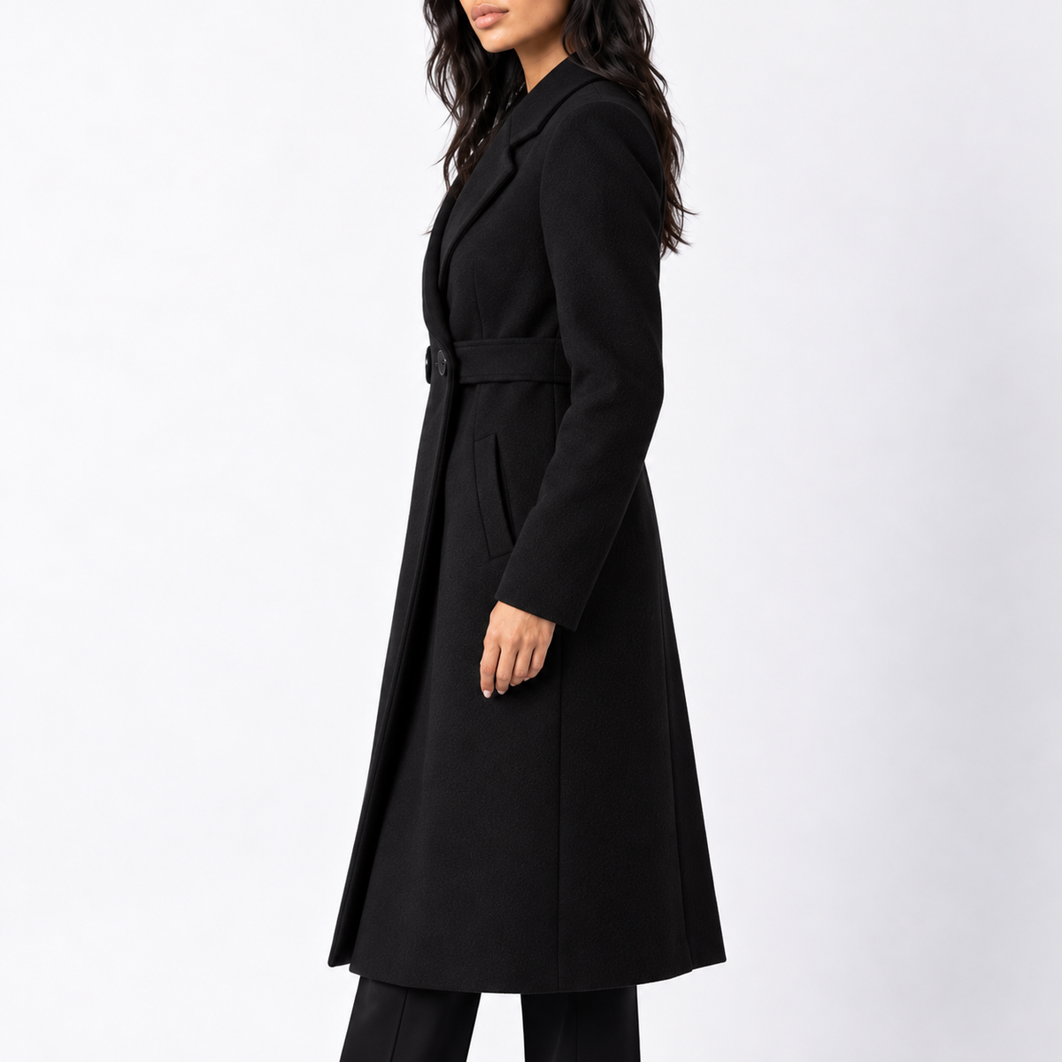 Belted Wide-Lapel Long Coat