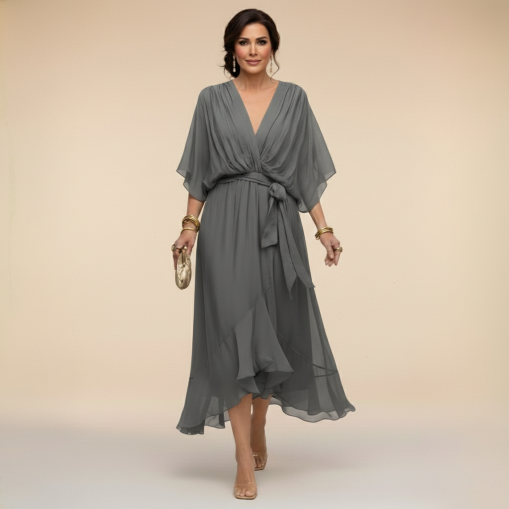 Flowy V-Neck Long Sleeve Dress