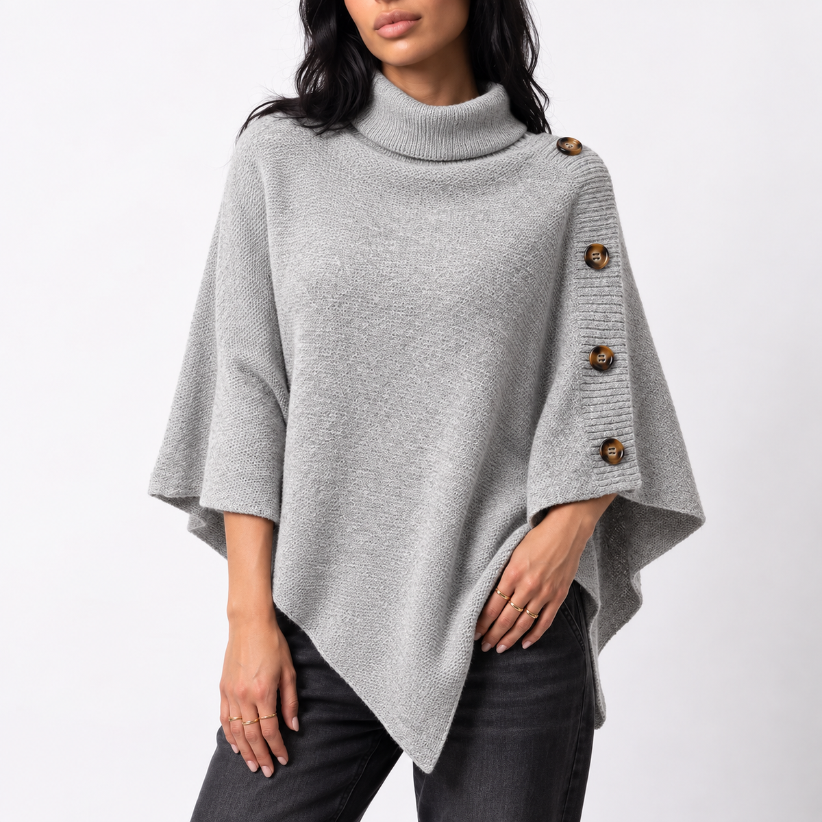 Turtleneck Button Poncho