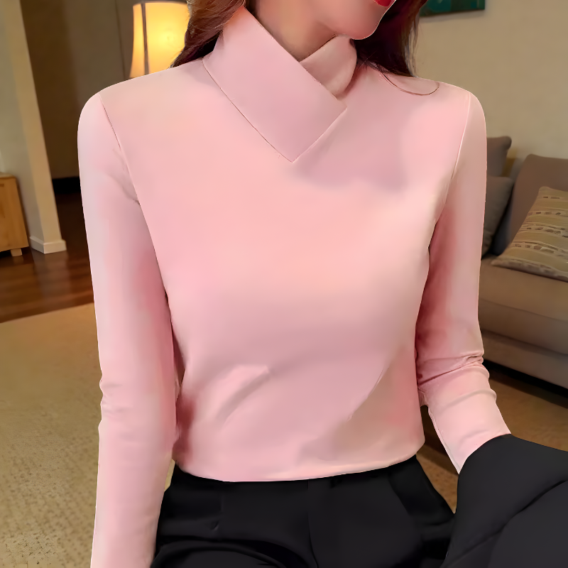 Stand Collar Fitted Long Sleeve Top