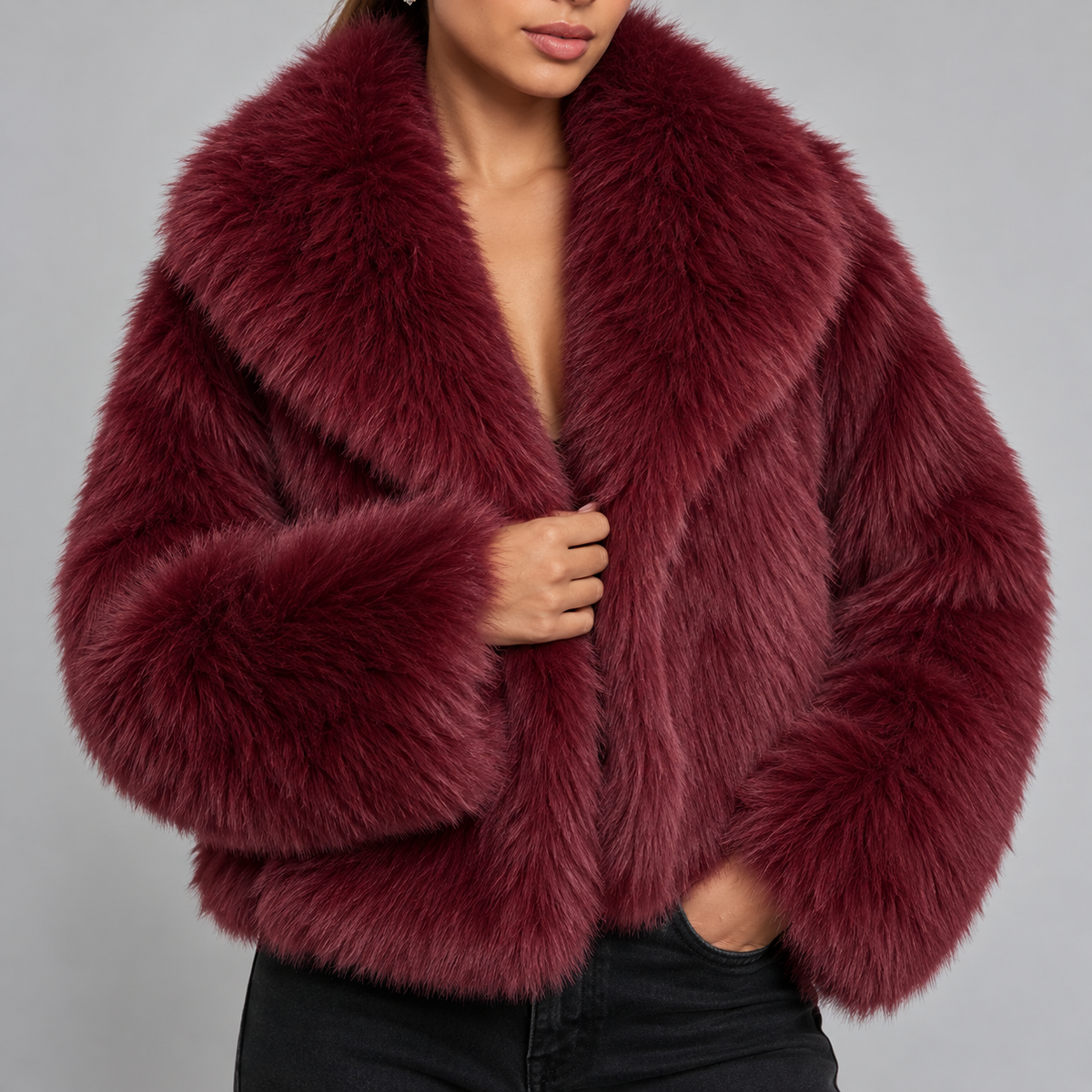 Cropped Faux Fur Collar Jacket