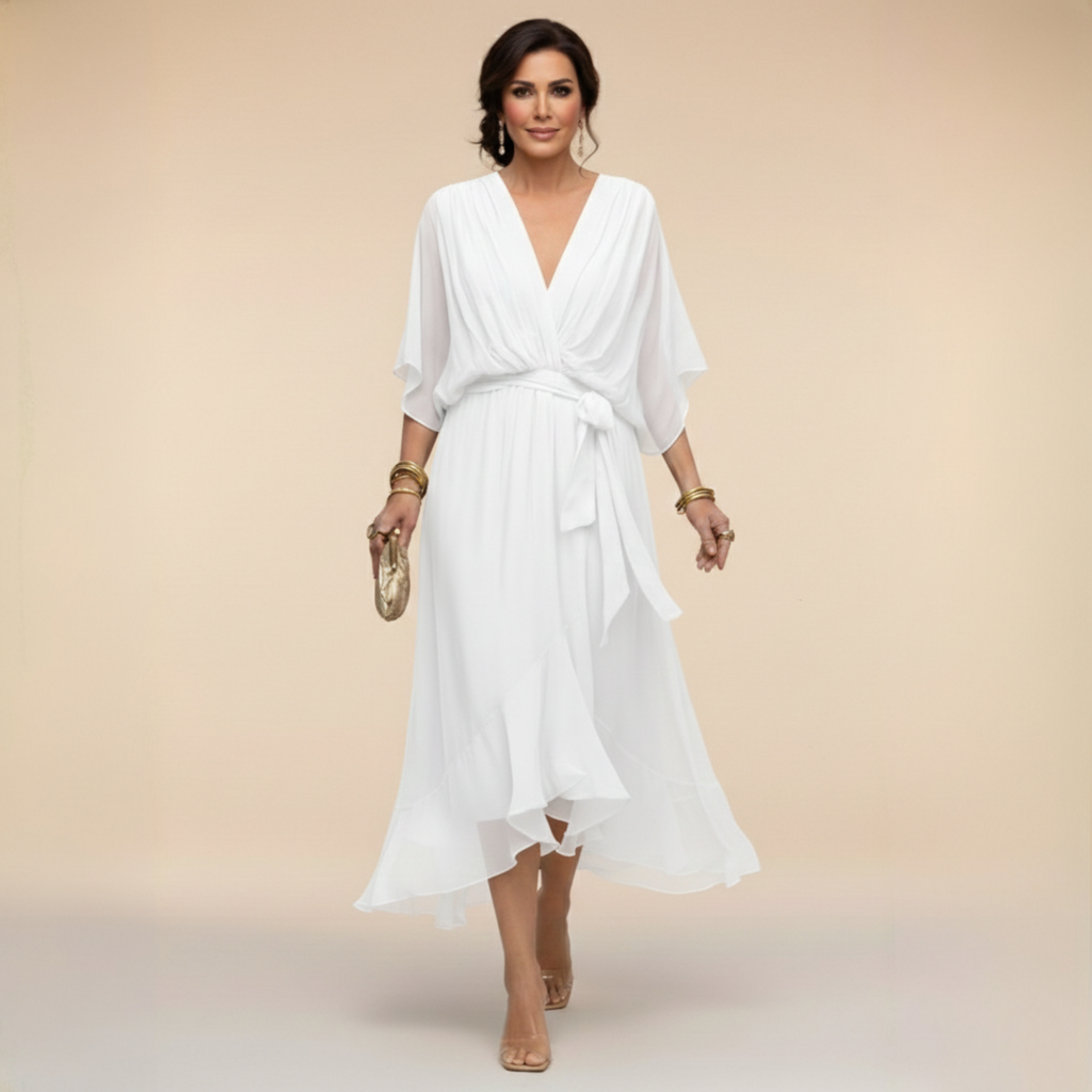Flowy V-Neck Long Sleeve Dress