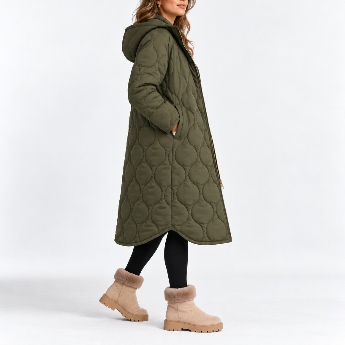 Long Quilted Hooded Coat