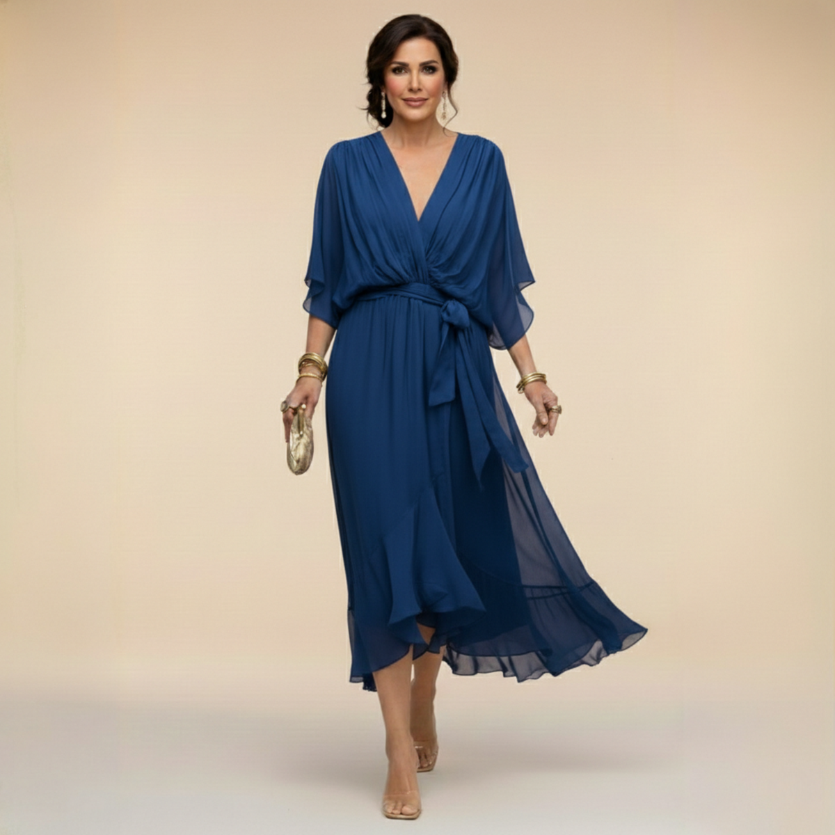 Flowy V-Neck Long Sleeve Dress