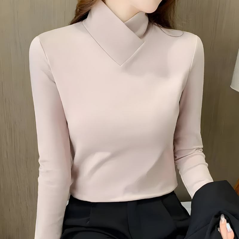 Stand Collar Fitted Long Sleeve Top