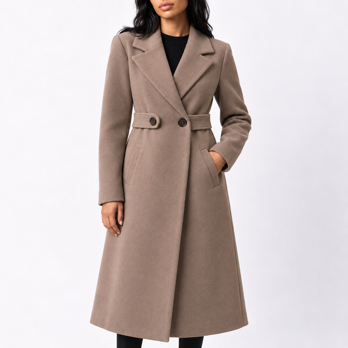 Belted Wide-Lapel Long Coat