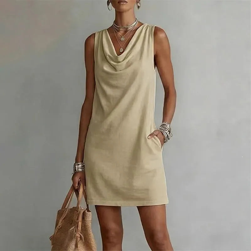 Draped Neck Pocket Mini Dress