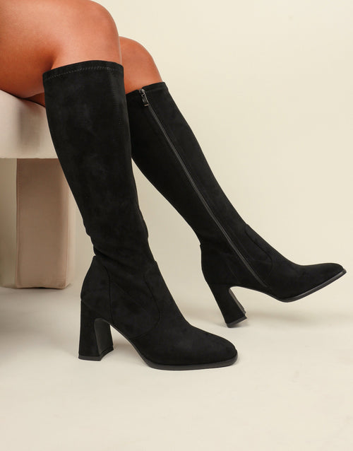 Faux Suede Block Heel Knee-High Boots