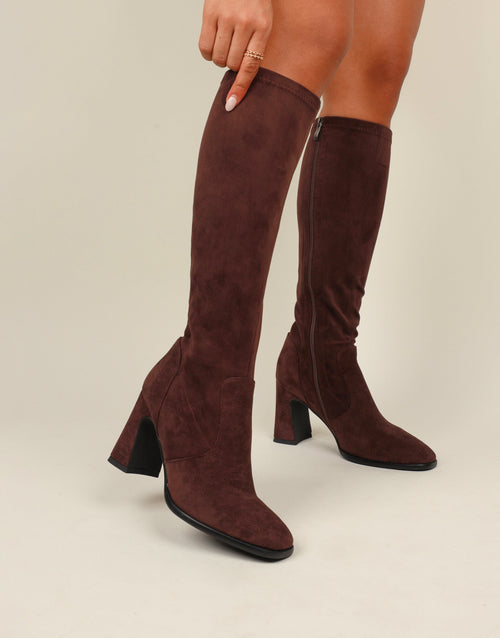 Faux Suede Block Heel Knee-High Boots
