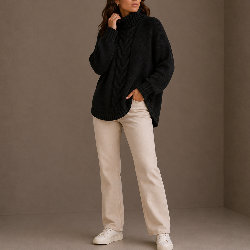 Oversized Cable Knit Turtleneck Sweater