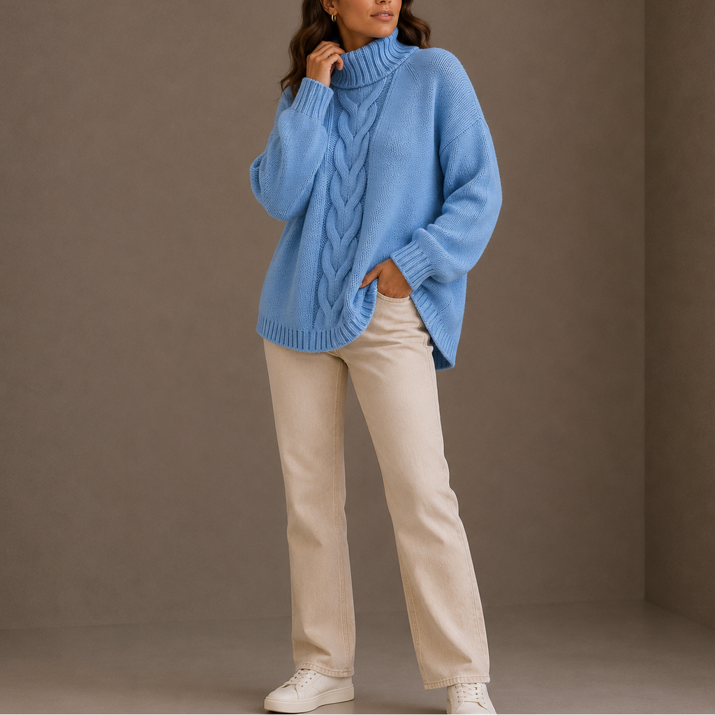 Oversized Cable Knit Turtleneck Sweater