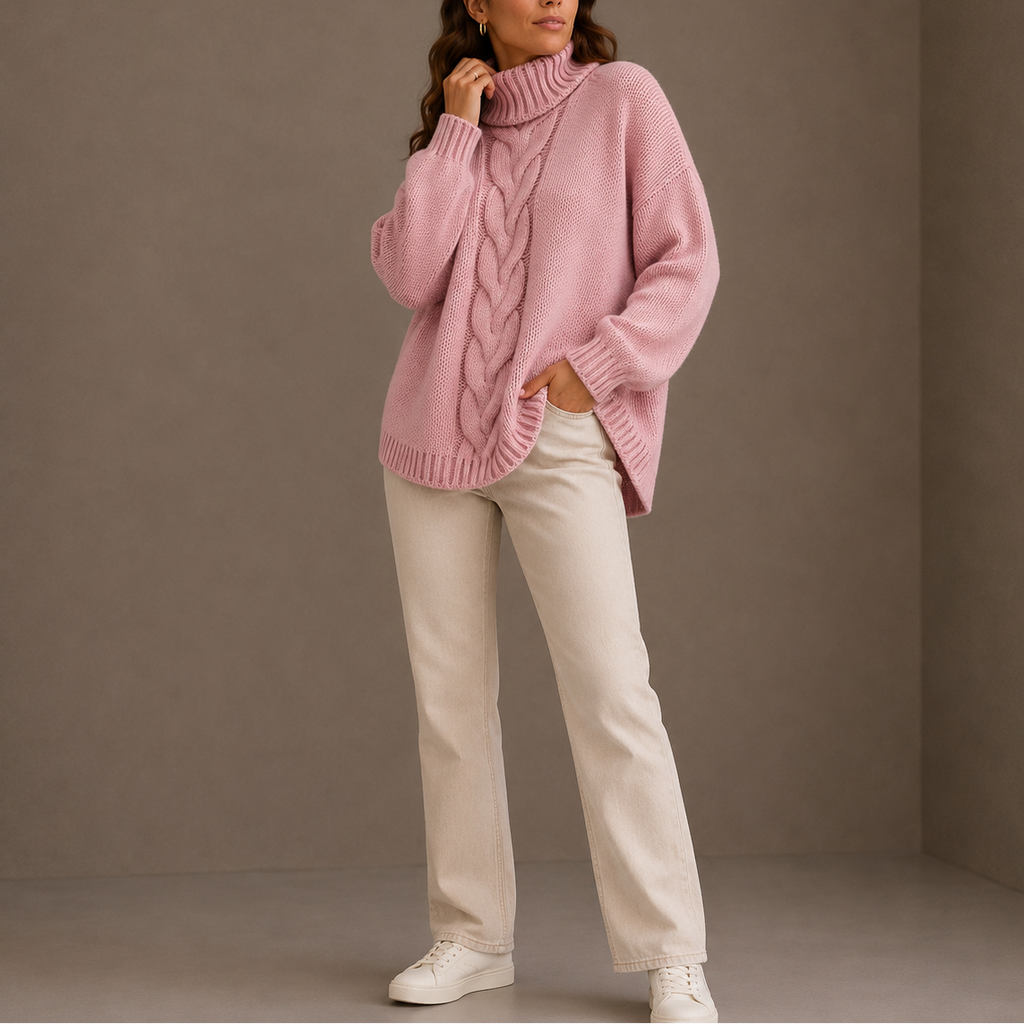 Oversized Cable Knit Turtleneck Sweater