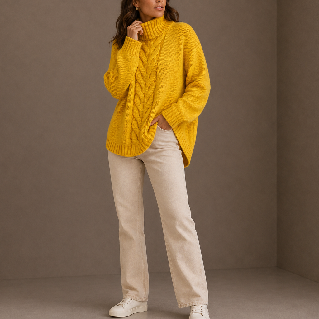 Oversized Cable Knit Turtleneck Sweater