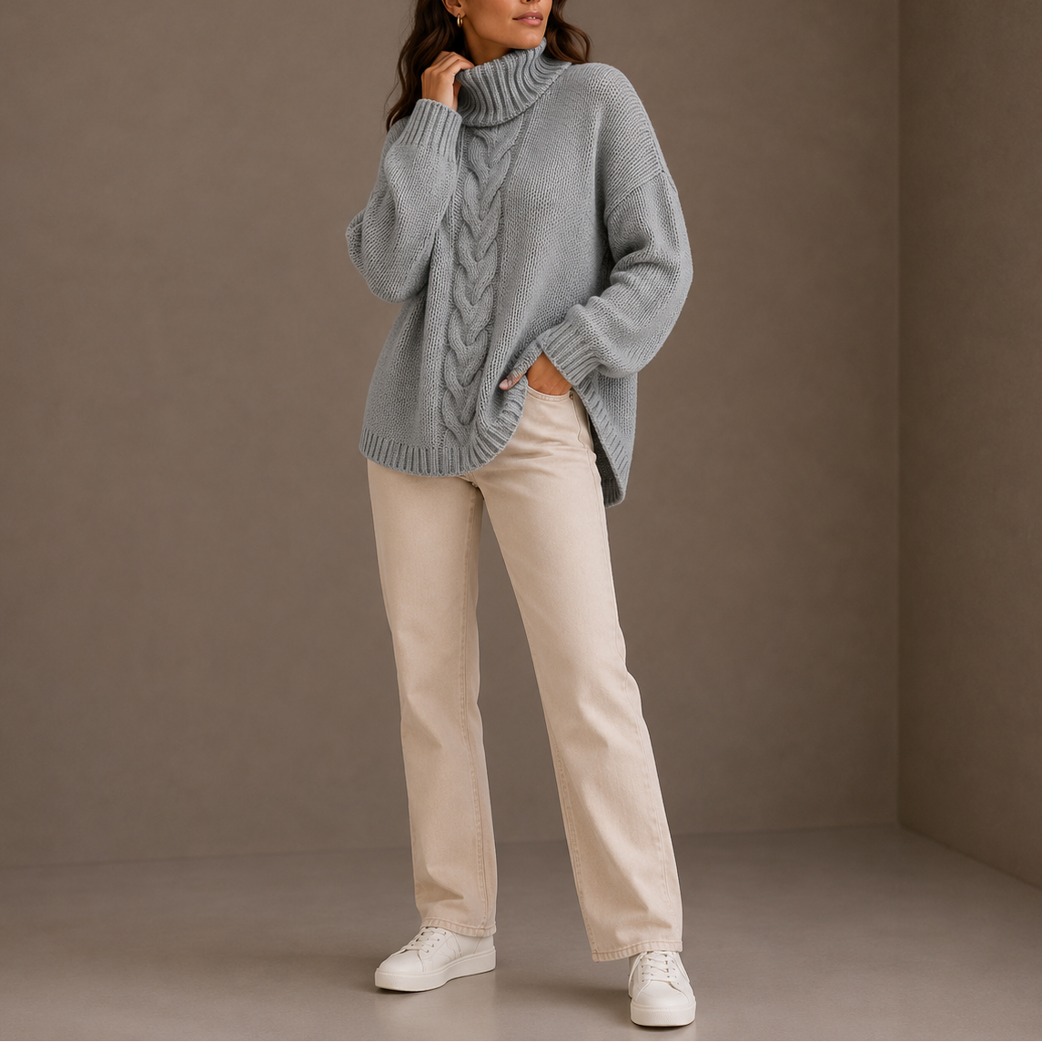 Oversized Cable Knit Turtleneck Sweater