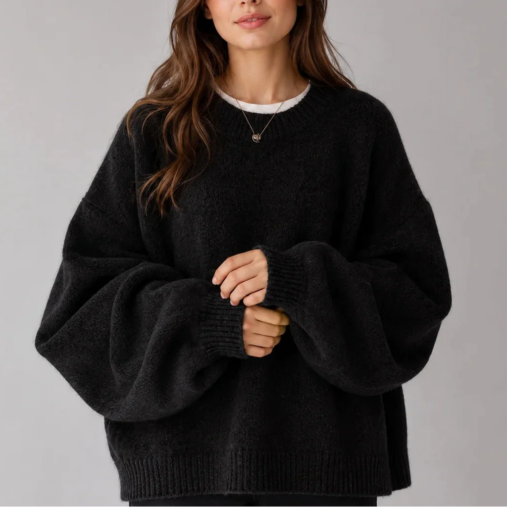 Balloon Sleeve Crew Neck Sweater