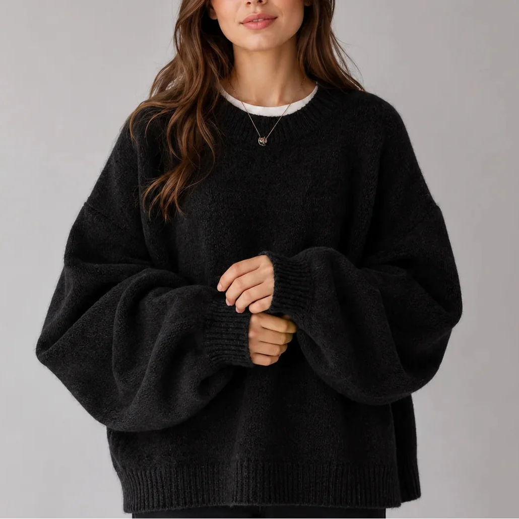 Balloon Sleeve Crew Neck Sweater
