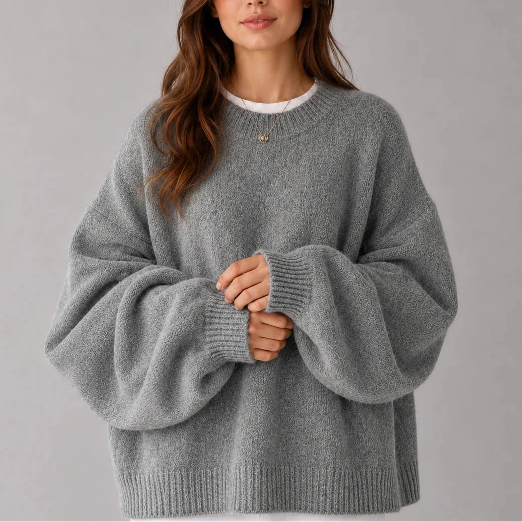 Balloon Sleeve Crew Neck Sweater