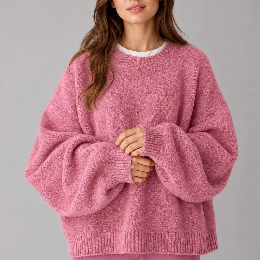 Balloon Sleeve Crew Neck Sweater
