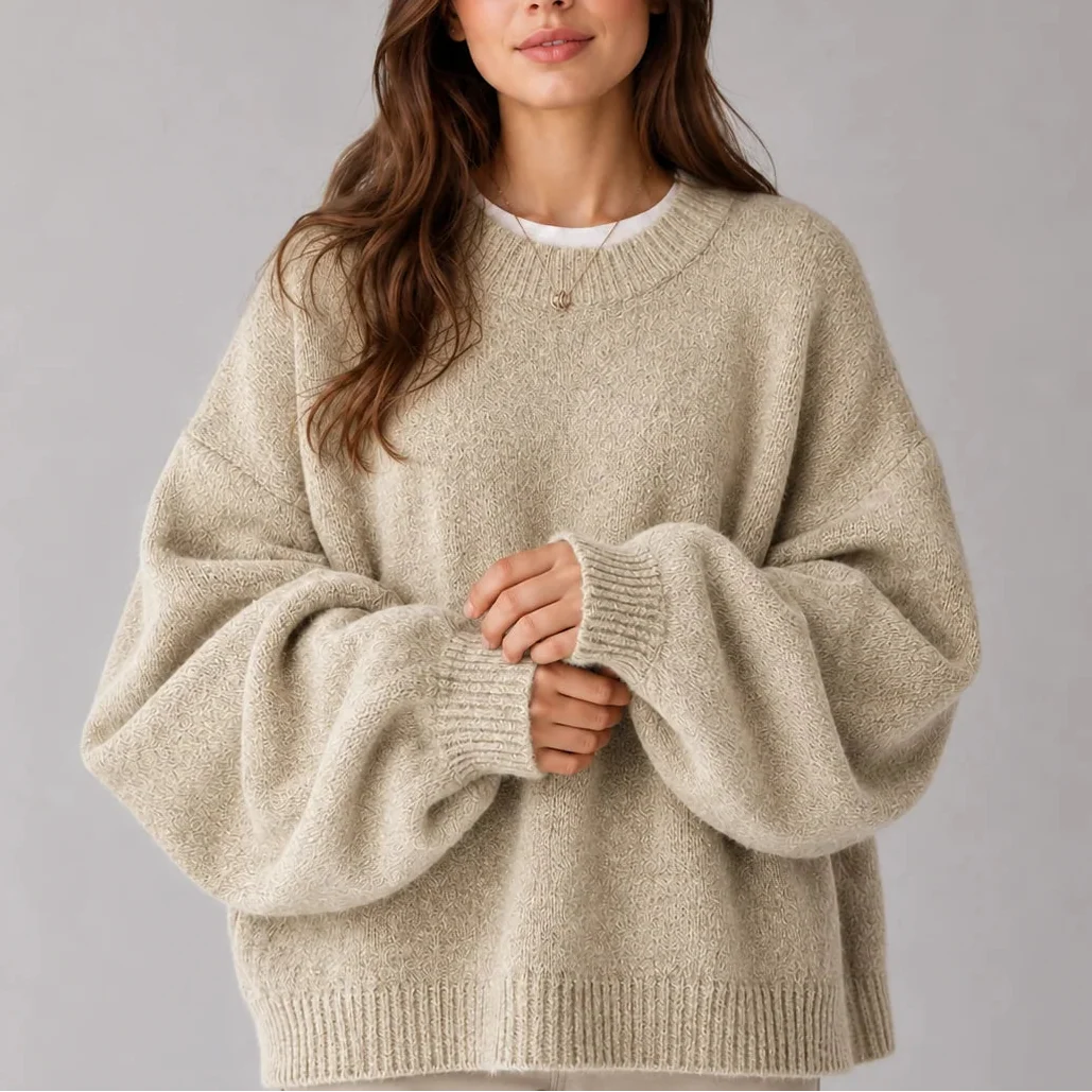 Balloon Sleeve Crew Neck Sweater