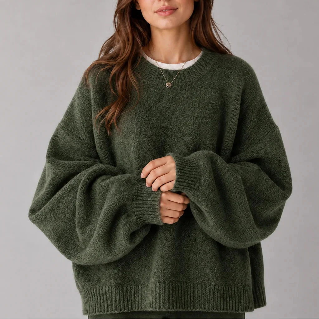 Balloon Sleeve Crew Neck Sweater